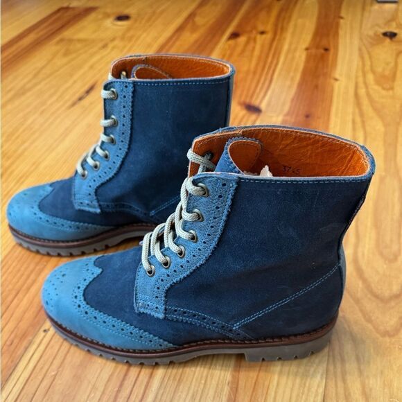 PENELOPE CHILVERS Blue Brogue Ankle Boots Leather Women’s SIZE 37.5 / US 7 - Picture 4 of 14